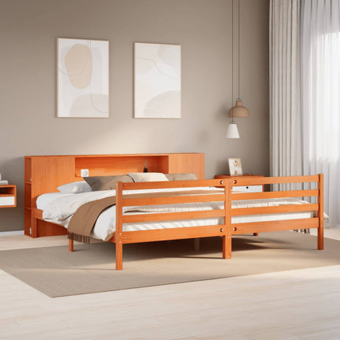 ZNTS Bookcase Bed without Mattress Wax Brown 180x200 cm Super King Solid Wood Pine 3321869