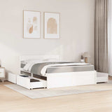 Bed with Drawers and Mattress White 140x200 cm Solid Wood Pine 3281899