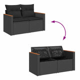 7 Piece Garden Sofa Set with Cushions Black Poly Rattan Acacia 3327443