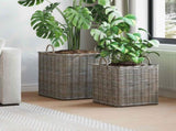 Planter Basket with Storage 2 pcs Grey Lacak Rattan 42020969