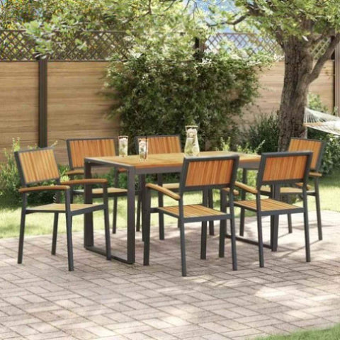 Garden Dining Set 7 pcs Black and brown 140 x 80 x 75 cm 3284384
