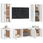 5 Piece TV Cabinet Set White Engineered Wood 3188678