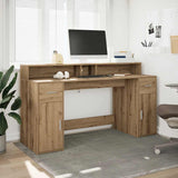 Desk with LED Lights Artisian Oak 160x55x91 cm Engineered Wood 3309437