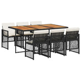 7 Piece Garden Dining Set with Cushions Black Poly Rattan 3210735
