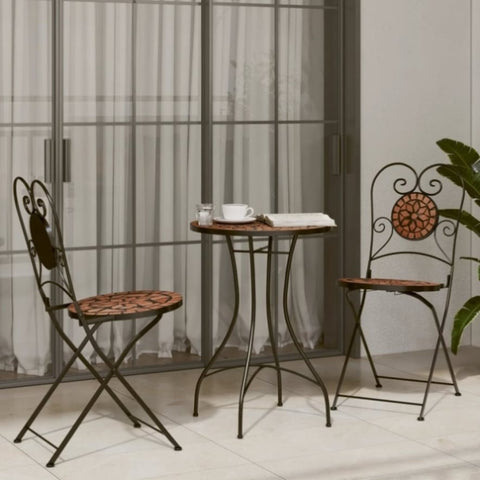 ZNTS Mosaic Bistro Set Terracotta Iron and Ceramic 3216352