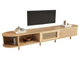 TV Stand with 1 Rattan Drawer and 2 Sliding Doors,Oval TV Cabinet Storage Sideboard with Rounded N605P339346E