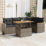 ZNTS 5 Piece Garden Sofa Set with Cushions Grey Poly Rattan Acacia 3327490