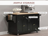 Rolling Kitchen Island Storage Trolley with Rubber Wood Top & Drawers for Dining Room, Black T3398P329903