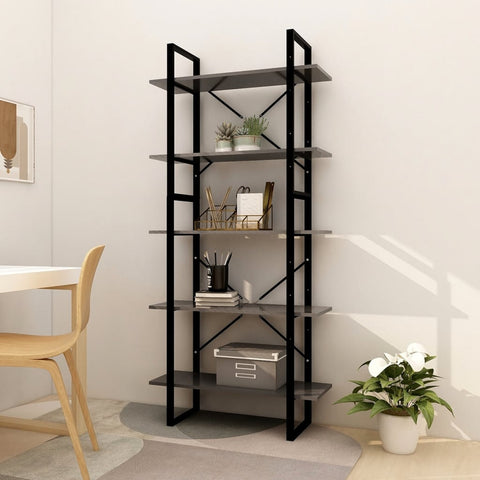 5-Tier Book Cabinet Grey 80x30x175 cm Engineered Wood 3081990
