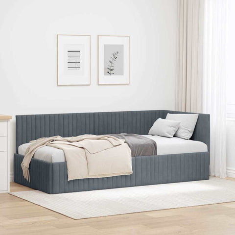 Corner Bed Frame with Headboard Dark grey 90 x 190 cm Velvet 42016257