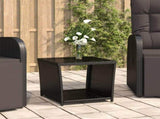 Tea Table with Glass Top Black Poly Rattan&Tempered Glass 319560