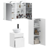 Bathroom Furniture Set 4 pcs White Engineered Wood and Glass 3407463