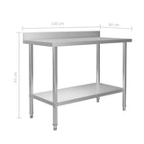Kitchen Work Table with Backsplash 120x60x93 cm Stainless Steel 51191