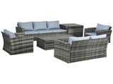 6 Pieces Rattan Garden Furniture Set, 7 Seater Wicker Outdoor Furniture Set with Storage Tea Table & T3398P314671
