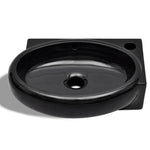 Ceramic Bathroom Sink Basin Faucet/Overflow Hole Black Round 141925