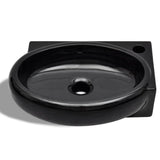 Ceramic Bathroom Sink Basin Faucet/Overflow Hole Black Round 141925