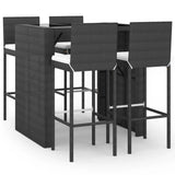 5 Piece Garden Bar Set with Cushions Black Poly Rattan 3203939