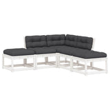 5 Piece Garden Sofa Set with Cushions White Solid Wood Pine 3216966