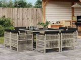 9 Piece Garden Dining Set with Cushions Light Grey Poly Rattan 3211019
