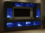TV Wall Cabinet Set with LED 6 pcs Black Oak Engineered Wood 3402997