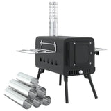 Tent Wood Stove with Chimney and Foldable Legs Black Steel 4005748
