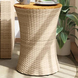 ZNTS Garden Side Table Drum Shape Beige Poly Rattan and Solid Wood 368298