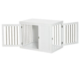 2-in-1 Dog Cage and Side Table, with Two Lockable Doors, for Medium Dogs - White T3398P554344