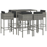 7 Piece Garden Bar Set with Cushions Grey Poly Rattan 3203928