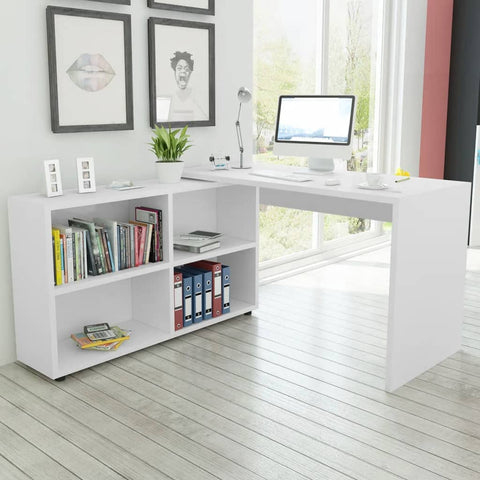 ZNTS Corner Desk 4 Shelves White 243060