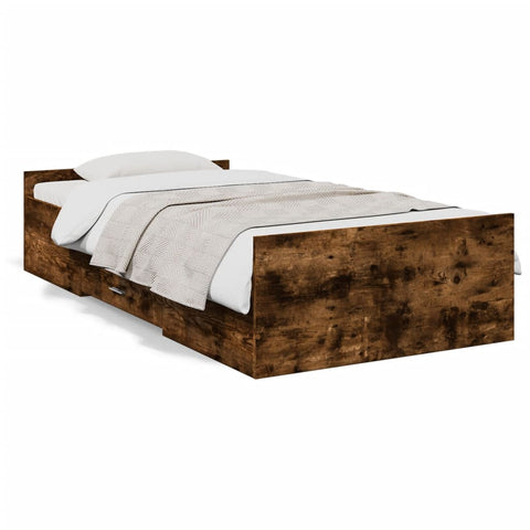 ZNTS Bed Frame with Drawers Smoked Oak 75x190 cm Small Single Engineered Wood 3280353
