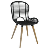 Dining Chairs 4 pcs Black Natural Rattan 246808