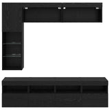 TV Cabinet with LED 7 pcs Black Oak Engineered Wood 3402985