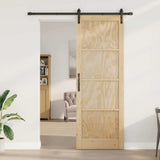 Sliding Door Natural and Black 83 x 232 cm Solid Pine Wood 3333172