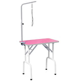 32" Foldable Dog Grooming Table Pet Drying Beauty Table Adjustable Fixed Arm Rubber Top, Pink T3398P376423