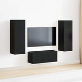TV Cabinet Set Black Oak Engineered wood 3393226