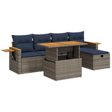 6 Piece Garden Sofa Set with Cushions Grey Poly Rattan Acacia 3328132