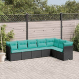 7 Piece Garden Sofa Set with Cushions Black Poly Rattan 3217737