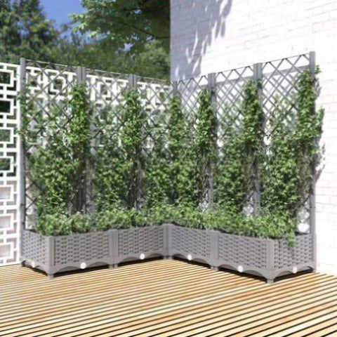 Garden Planter with Trellis Light Grey 120x120x121.5 cm PP 153277