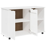 Rolling Cabinet White 100 x 39 x 65.5 cm Solid Pine Wood 42028385