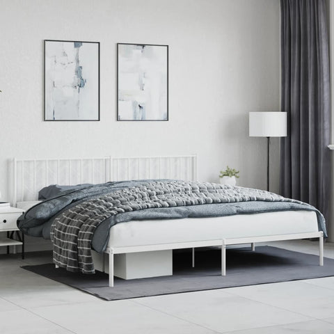 ZNTS Metal Bed Frame with Headboard White 200x200 cm 374493