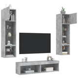 6 Piece TV Wall Units with LED Concrete Grey Engineered Wood 3216625