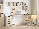 Desk with Storage White and Natural 140 x 60 cm Solid Oak Wood 3426546