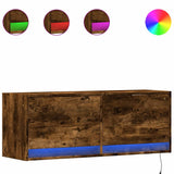 TV Wall Cabinet with LED Lights Smoked Oak 100x31x35 cm 852366