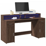 Desk with LED Lights Brown Oak 160x55x91 cm Engineered Wood 3309435