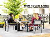 Garden Table, 85cm Round Outdoor Dining Table with Steel Frame, Wood Effect Top, for Balcony, Deck, T3398P377589