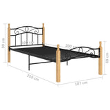 Bed Frame without Mattress Black Metal&Solid Oak Wood 100x200 cm 324912