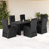 7 Piece Garden Dining Set with Cushions Black Poly Rattan 3277656