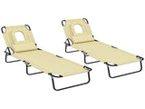 Outdoor Foldable Sun Lounger Set of 2, 4 Level Adjustable Backrest Reclining Sun Lounger Chair with T3398P323972