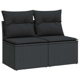 2 Piece Garden Sofa Set with Cushions Black Poly Rattan Acacia 3325231