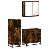3 Piece Bathroom Furniture Set Smoked Oak Engineered Wood 3300957